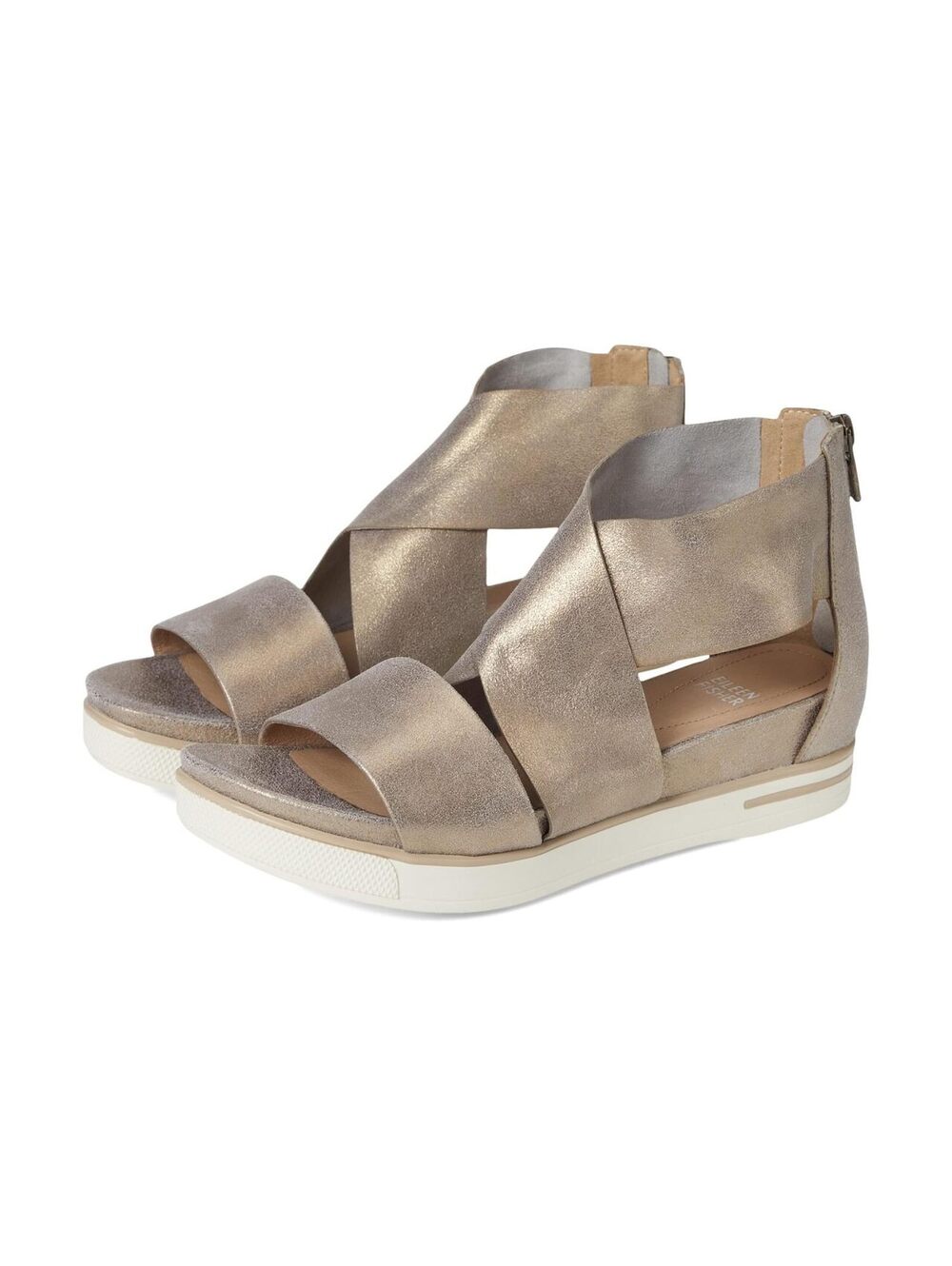 Eileen Fisher Metallic Suede Crisscross Platform Sandals 10